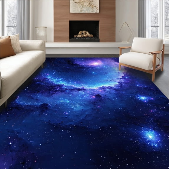 ODIKA 2'x3' Machine Washable Non-Slip Area Rug, Vibrant Cosmic Nebula Aesthetic High Traffic Rug, Blue, 17624