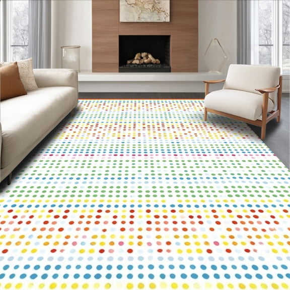 ODIKA 4'x6' Machine Washable Non-Slip Area Rug, Vibrant Dotty Delight Spotty for Play & Learn High Traffic Rug, White, 83716