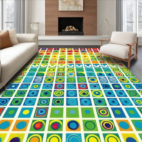 Flatwoven High Traffic Area Rug, Vibrant Geometric with Dynamic Mid Modern, Non Slip, Stain Resistant, Washable Area Rugs for Living Room, Bedroom(Yellow, 2X3)