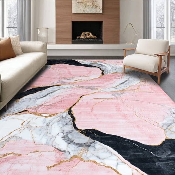 ODIKA 8'x10' Machine Washable Non-Slip Area Rug, Vibrant Irregular Design with Luxurious Appeal High Traffic Rug, Pink, 36374
