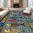 thumbnail image 1 of ODIKA 3'x5' Machine Washable Non-Slip Area Rug, East Urban Vibrant Lake House Fish Decorative Blue High Traffic Rug with Pad, Blue, 2718, 1 of 8