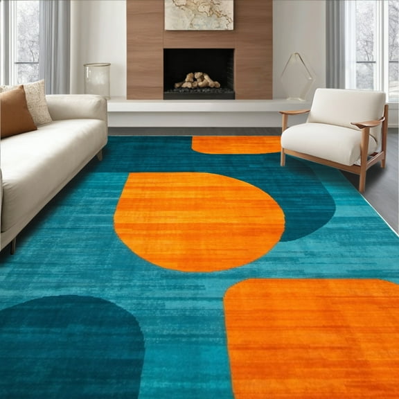 ODIKA 6'x9' Machine Washable Non-Slip Area Rug, Vibrant Mid Modern Hallway High Traffic Rug, Blue, 56721