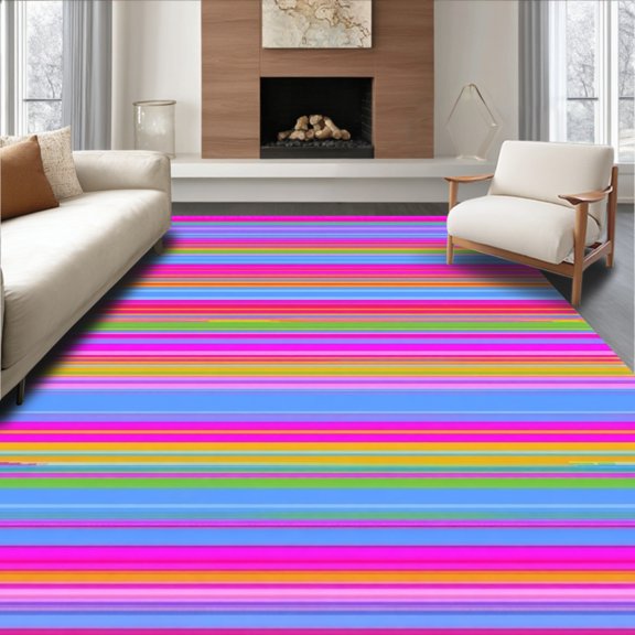 Flatwoven High Traffic Area Rug, Vibrant Rainbow Wave Motif, Non Slip, Stain Resistant, Washable Area Rugs for Living Room, Bedroom(Pink, 2X3)