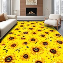Flatwoven High Traffic Area Rug, Vibrant Rustic Botanical Design, Non Slip, Stain Resistant, Washable Area Rugs for Living Room, Bedroom(Yellow, 4X6)