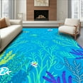 thumbnail image 1 of Flatwoven High Traffic Area Rug, Vibrant Sea Turtle and Tropical Fish Mosaic with Underwater Flora, Non Slip, Stain Resistant, Washable Area Rugs for Living Room, Bedroom(Blue, 6X6), 1 of 8