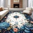 thumbnail image 1 of ODIKA 5'x7' Machine Washable Non-Slip Area Rug, Victorian Nouveau Seraphic Succulent With Terracotta And Indigo Frame High Traffic Rug, Teal, 197594, 1 of 7