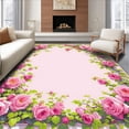 thumbnail image 1 of Flatwoven High Traffic Area Rug, Victorian Rose Garden Pink Floral Elegance, Non Slip, Stain Resistant, Washable Area Rugs for Living Room, Bedroom(Pink, 5X7), 1 of 8