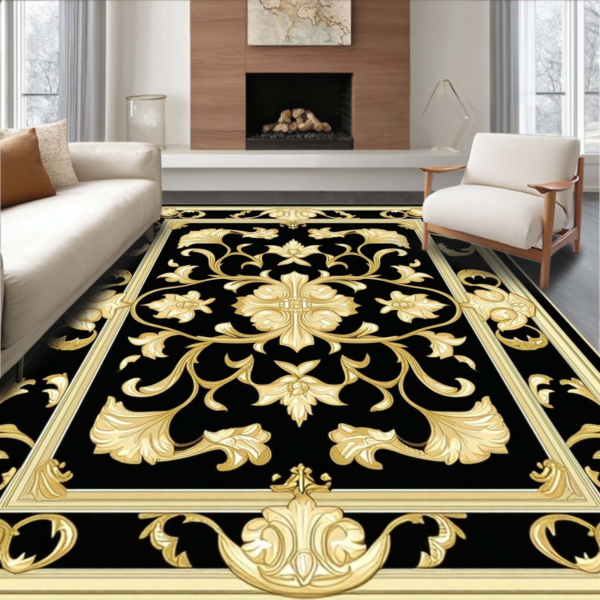 ODIKA 6'x9' Machine Washable Non-Slip Area Rug, Victorian Scrollwork ...