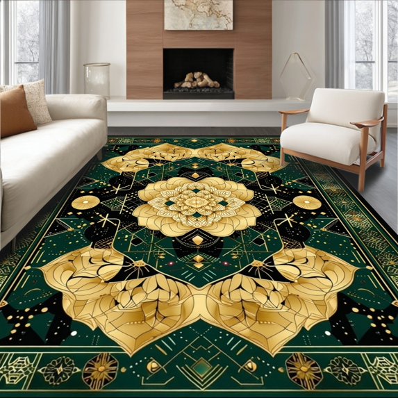 Flatwoven High Traffic Area Rug, Vintage Black Gold Non Slip, Non Slip, Stain Resistant, Washable Area Rugs for Living Room, Bedroom(Gold, 2X3)