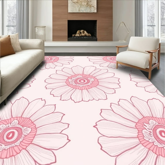 ODIKA 8'x10' Machine Washable Non-Slip Area Rug, Vintage Blooming Rose Circle Medallion Accent Throw High Traffic Rug, Pink, 236176
