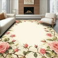 thumbnail image 1 of Flatwoven High Traffic Area Rug, Vintage Cottage Floral Round with Elegant Rose, Non Slip, Stain Resistant, Washable Area Rugs for Living Room, Bedroom(Pink, 4X6), 1 of 8