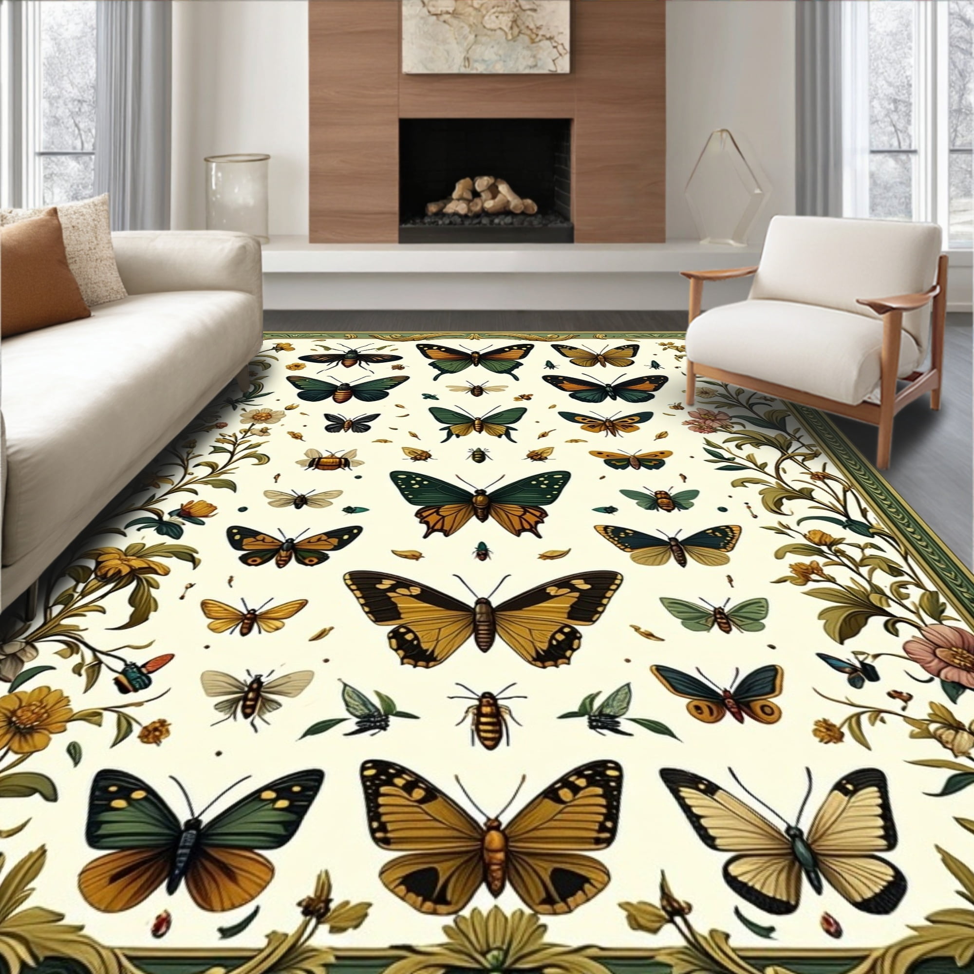 Flatwoven High Traffic Area Rug, Vintage Entomology Illustration with ...
