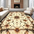 thumbnail image 1 of ODIKA 4'x6' Machine Washable Non-Slip Area Rug, Vintage Floral Medallion with Intricate Vine Scrollwork High Traffic Rug, Beige, 206325, 1 of 7