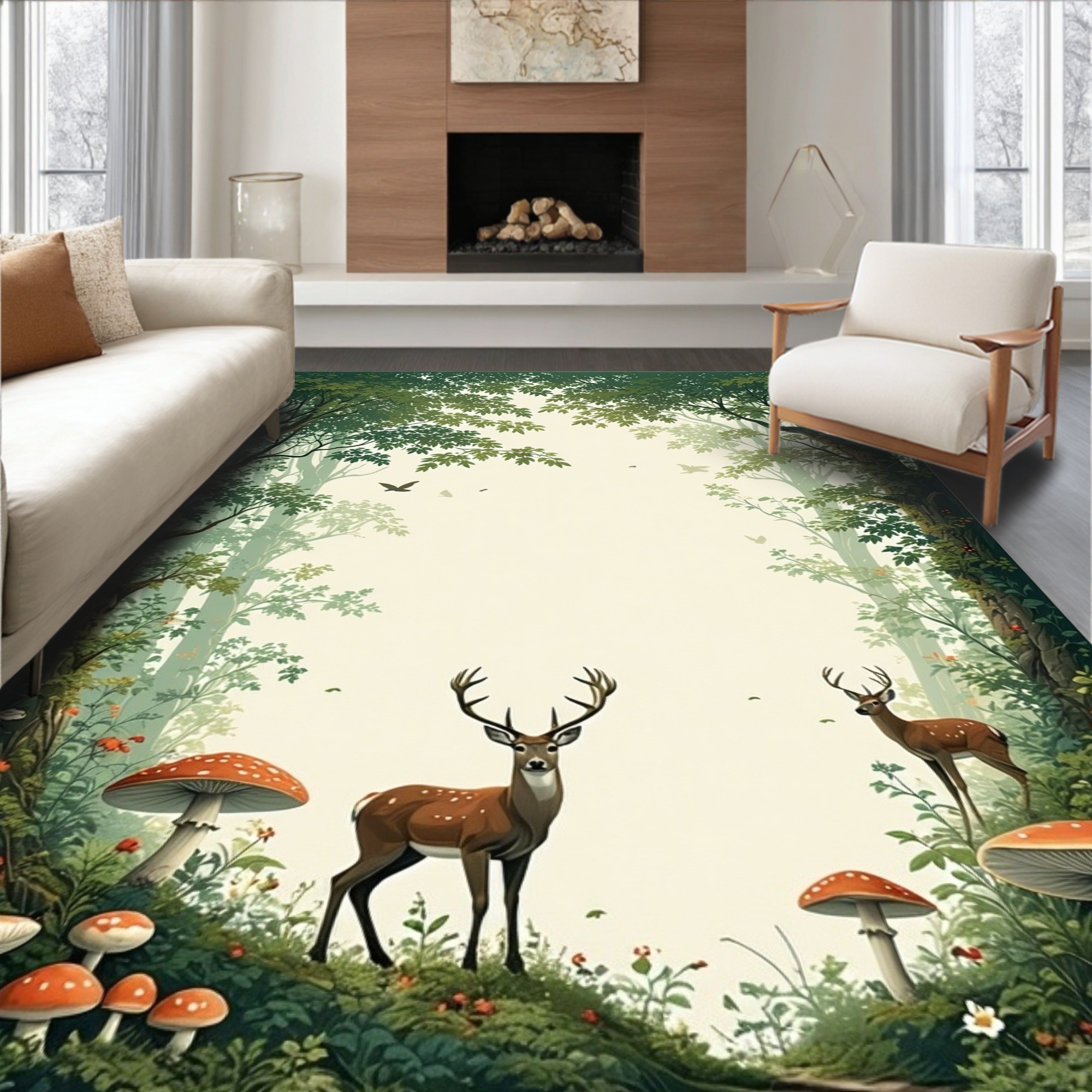 ODIKA 4'x6' Machine Washable Non-Slip Area Rug, Vintage Forest Canopy ...