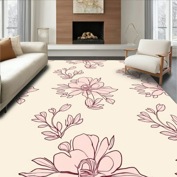 ODIKA 4'x6' Machine Washable Non-Slip Area Rug, Vintage Inspired Floral Medallions with Ornate Leafy Accents and Symmetry High Traffic Rug, Pink, 239230