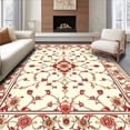 thumbnail image 1 of ODIKA 4'x6' Machine Washable Non-Slip Area Rug, Vintage Inspired Symmetrical Featuring Layered Floral and Vine Scrolls High Traffic Rug, Beige, 203140, 1 of 7