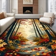 thumbnail image 1 of ODIKA 8'x10' Machine Washable Non-Slip Area Rug, Vintage Leaves with Autumn Forest Scenery and Tree Motifs High Traffic Rug, Brown, 67252, 1 of 7