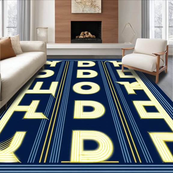 ODIKA 2'x3' Machine Washable Non-Slip Area Rug, Vintage Marquee Sign Inspired Floor for Cinema High Traffic Rug, Blue, 141703