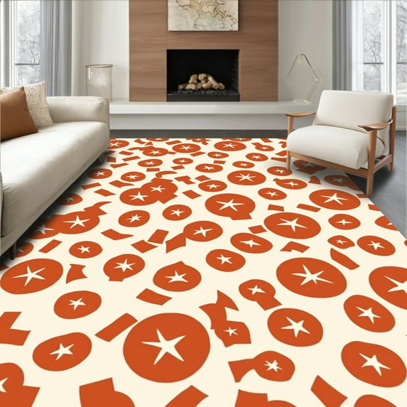 ODIKA 4'x6' Machine Washable Non-Slip Area Rug, Vintage Style with Bold Spotted Motif and Fluid Contours High Traffic Rug, Orange, 305540