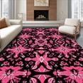 thumbnail image 1 of ODIKA 3'x5' Machine Washable Non-Slip Area Rug, Vintage Wildcat Art Interlocking Print with Floral Infusions High Traffic Rug, Pink, 291043, 1 of 7