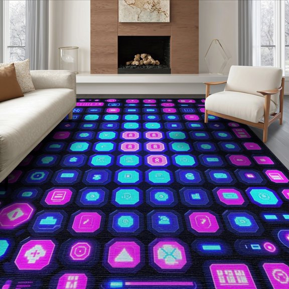 ODIKA 6'x9' Modern Black Washable Area Rug for Dining Room, Under Table, Office Décor, Non-Slip Chair-Friendly