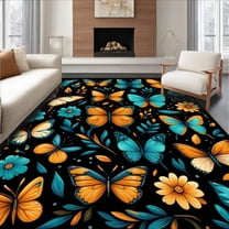 Flatwoven High Traffic Area Rug, Vivid Butterfly Botanical Motif, Non Slip, Stain Resistant, Washable Area Rugs for Living Room, Bedroom(Orange, 4X6)