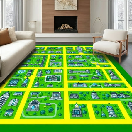 ODIKA 4'x6' Machine Washable Non-Slip Area Rug, Vivid Hub Motif High Traffic Rug, Green, 26258