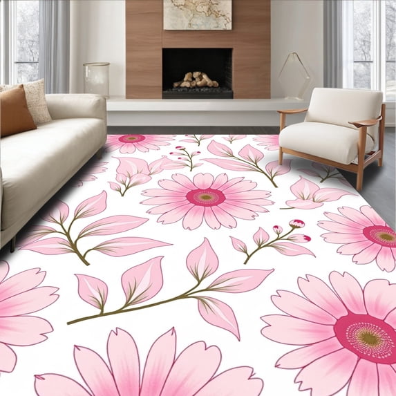 ODIKA 2'x3' Machine Washable Non-Slip Area Rug, Watercolor Bloom Abstract Floral Non Slip High Traffic Rug, Pink, 393413