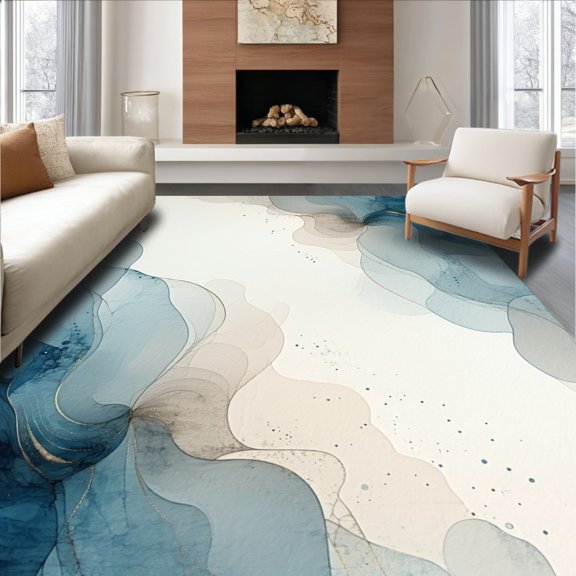 Flatwoven High Traffic Area Rug, Watercolor Cascade Flowing Artistic Brush Stroke, Non Slip, Stain Resistant, Washable Area Rugs for Living Room, Bedroom(Blue, 2X3)