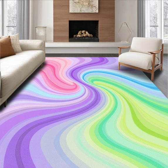 Flatwoven High Traffic Area Rug, Watercolor Gradient Tie Dye Swirl Area with Flowing Curves, Non Slip, Stain Resistant, Washable Area Rugs for Living Room, Bedroom(Pink, 6X9)