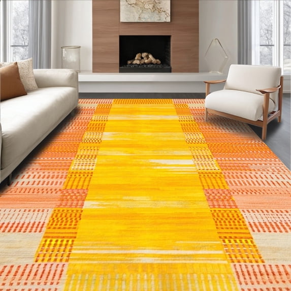 ODIKA 5'x7' Machine Washable Non-Slip Area Rug, Waterproof for Backyard High Traffic Rug, Yellow, 61849