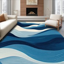 Flatwoven High Traffic Area Rug, Wave Reversible Waterproof & Patio Floor, Non Slip, Stain Resistant, Washable Area Rugs for Living Room, Bedroom(Blue, 4X6)