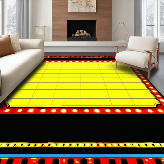 Flatwoven High Traffic Area Rug, Welcome to Our Cinema Movie Theater Area Rug for Home Decor, Non Slip, Stain Resistant, Washable Area Rugs for Living Room, Bedroom(Yellow, 2X3)