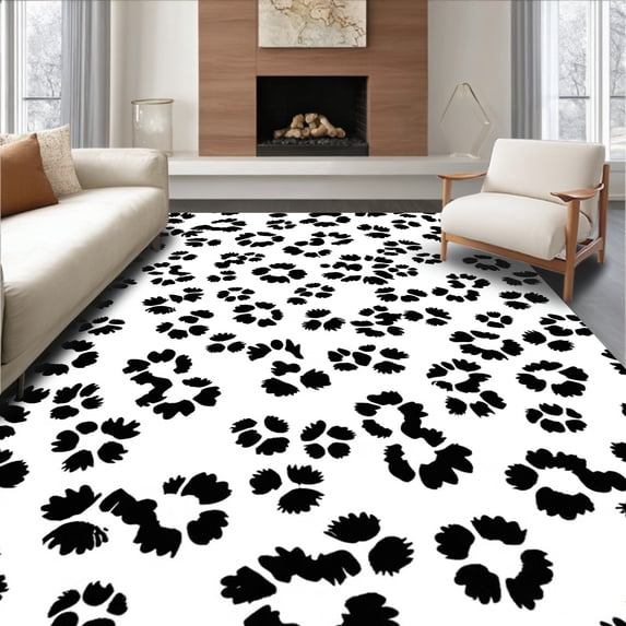 ODIKA 8' Machine Washable Non-Slip Area Rug, Heritage Dappled Floor Covering With Distinctive Markings High Traffic Rug, White, 308564