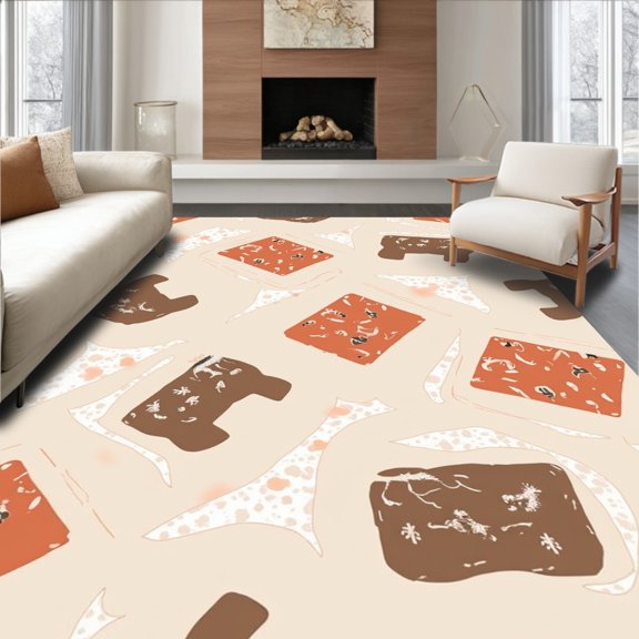 Flatwoven High Traffic Area Rug, Western Inspired Accent Mottled Faux Hide, Non Slip, Stain Resistant, Washable Area Rugs for Living Room, Bedroom(Beige, 2X3)