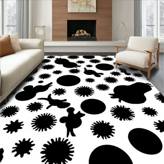 ODIKA 2'x3' Machine Washable Non-Slip Area Rug, Inspired Cowhide Design High Traffic Rug, Black, 289665