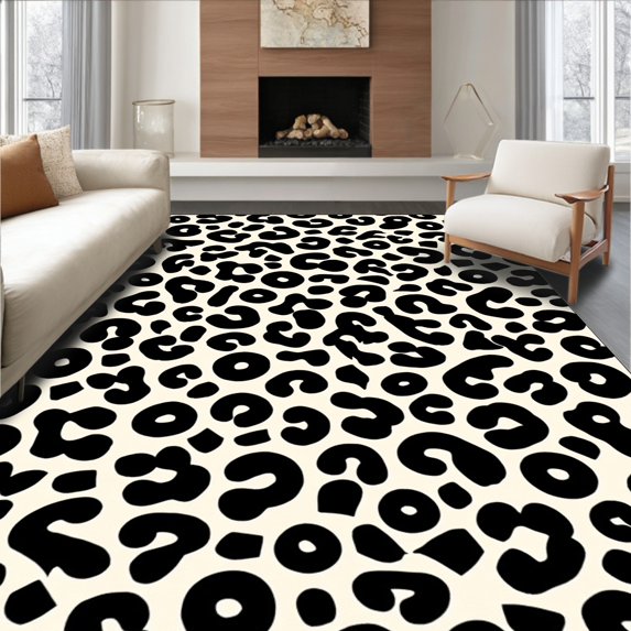 ODIKA 6'x9' Machine Washable Non-Slip Area Rug, Inspired Spotted High Traffic Rug, Black, 298547