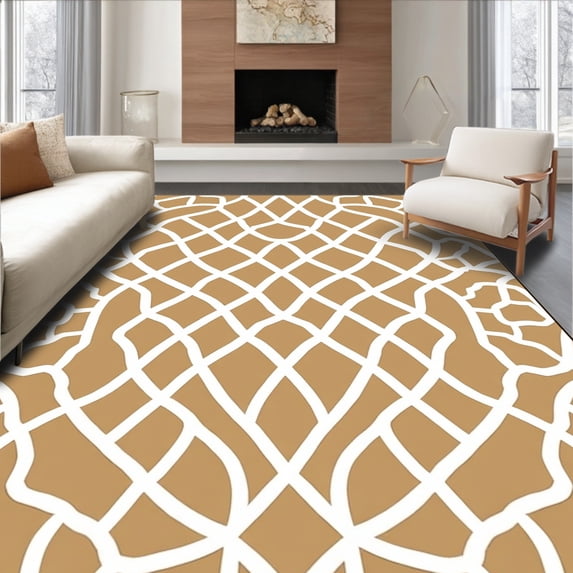 ODIKA 3'x5' Machine Washable Non-Slip Area Rug, Style with Interlocking Spotted Motifs and Subtle Asymmetric Patterning High Traffic Rug, Brown, 292910