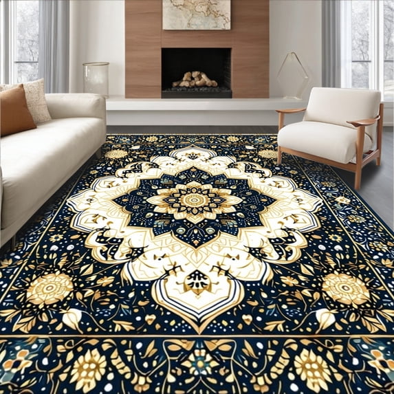 ODIKA 4'x6' Machine Washable Non-Slip Area Rug, Whimsical Abstract High Traffic Rug, Blue, 32431