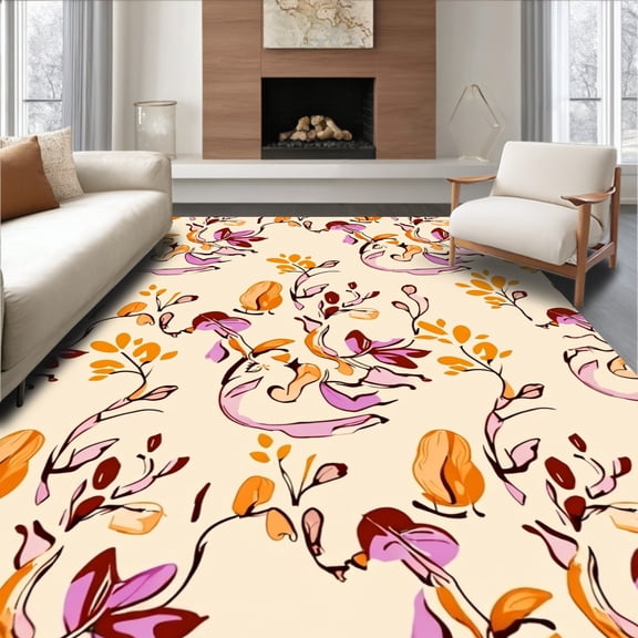 Flatwoven High Traffic Area Rug, Whimsical Boho Chic Floral Motifs With Subtle Animal Accents, Non Slip, Stain Resistant, Washable Area Rugs for Living Room, Bedroom(Beige, 2X3)