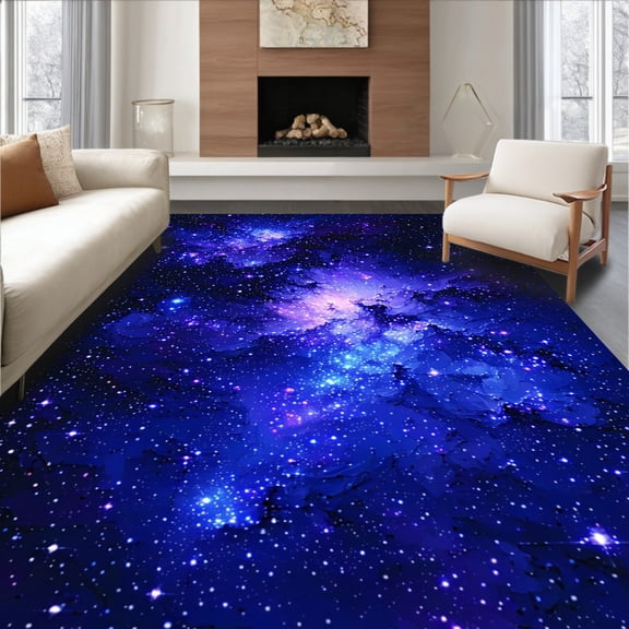 Flatwoven High Traffic Area Rug, Whimsical Celestial Design, Non Slip, Stain Resistant, Washable Area Rugs for Living Room, Bedroom(Blue, 4X6)