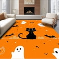 thumbnail image 1 of ODIKA 5'x7' Machine Washable Non-Slip Area Rug, Whimsical Feline Halloween Spooky Porch High Traffic Rug, Orange, 100291, 1 of 7
