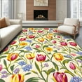 thumbnail image 1 of Flatwoven High Traffic Area Rug, Whimsical Floral Design with Intertwined Tulips and Honeysuckle, Non Slip, Stain Resistant, Washable Area Rugs for Living Room, Bedroom(Red, 5X7), 1 of 8