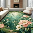 thumbnail image 1 of ODIKA 5'x7' Machine Washable Non-Slip Area Rug, Whimsical Garden Escape with Floral Scrolls and Forest Animal Details High Traffic Rug, Green, 281923, 1 of 7