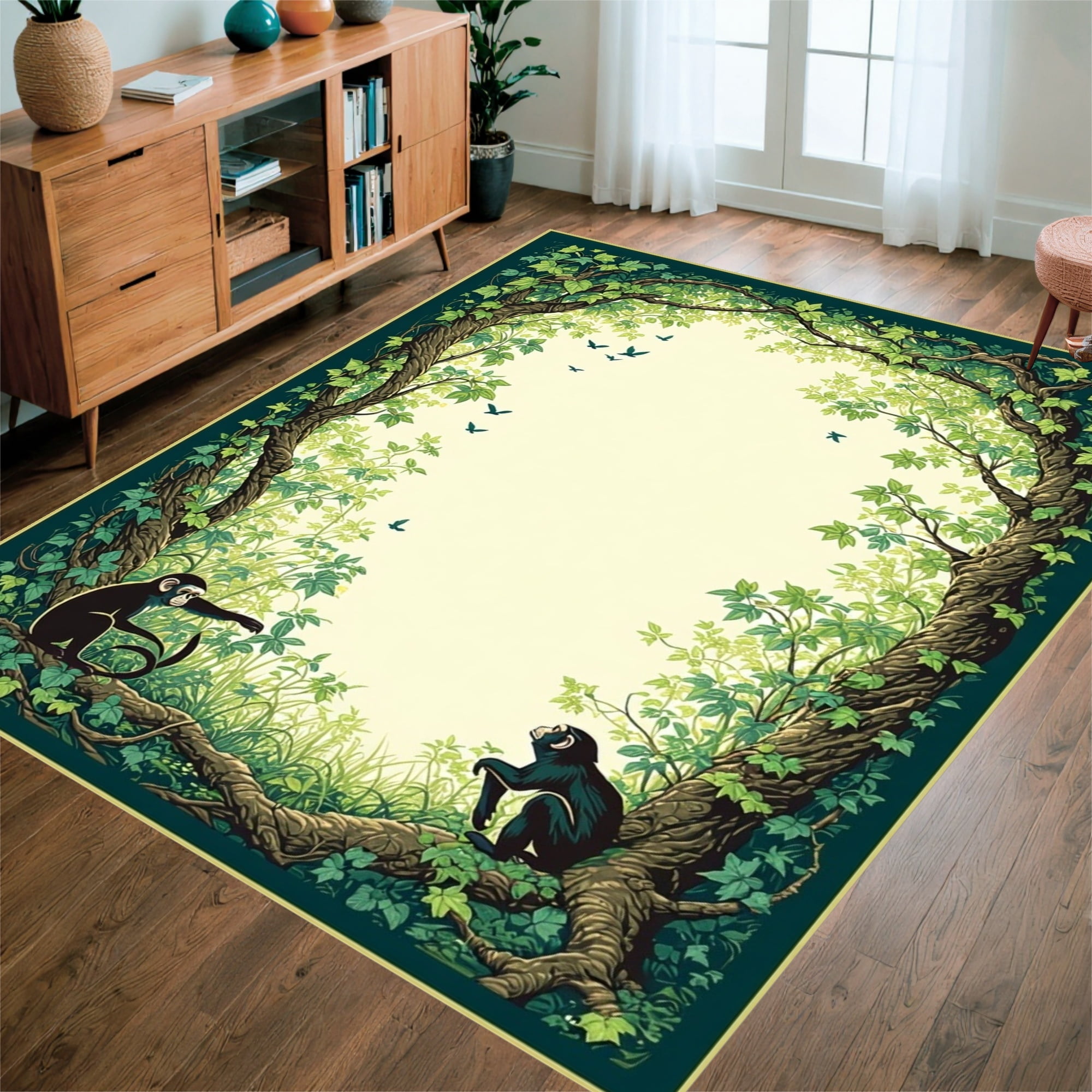 ODIKA 4'x6' Machine Washable Non-Slip Area Rug, Whimsical Ivy Tattoo ...