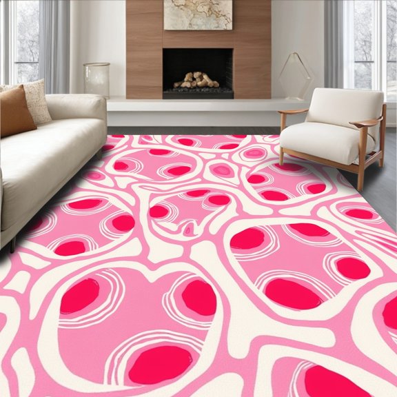 Flatwoven High Traffic Area Rug, Whimsical Jungle Spot Motif with Contemporary Artistic Twists, Non Slip, Stain Resistant, Washable Area Rugs for Living Room, Bedroom(Pink, 2X3)