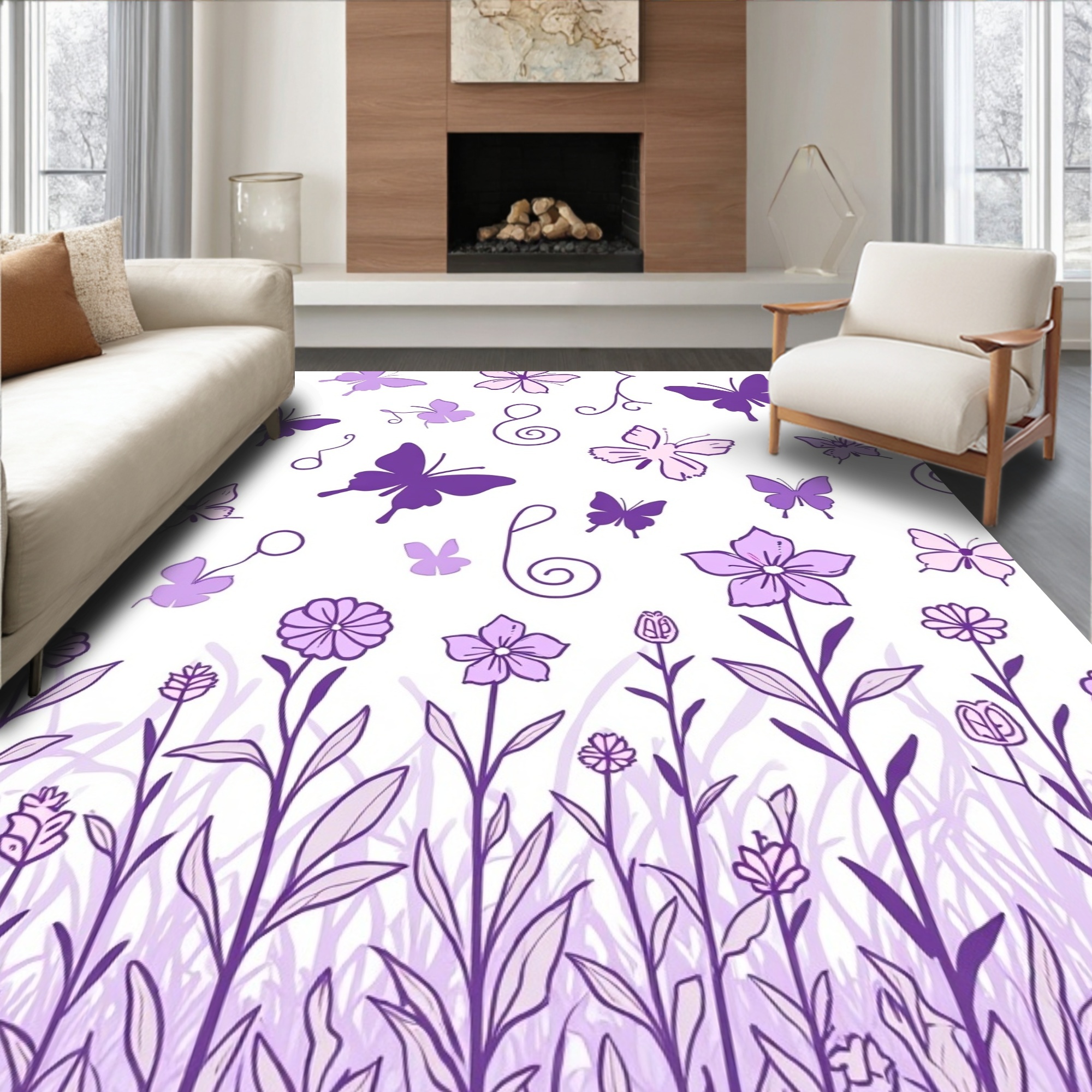 ODIKA 8'x8' Machine Washable Non-Slip Area Rug, Whimsical Meadow Dance ...