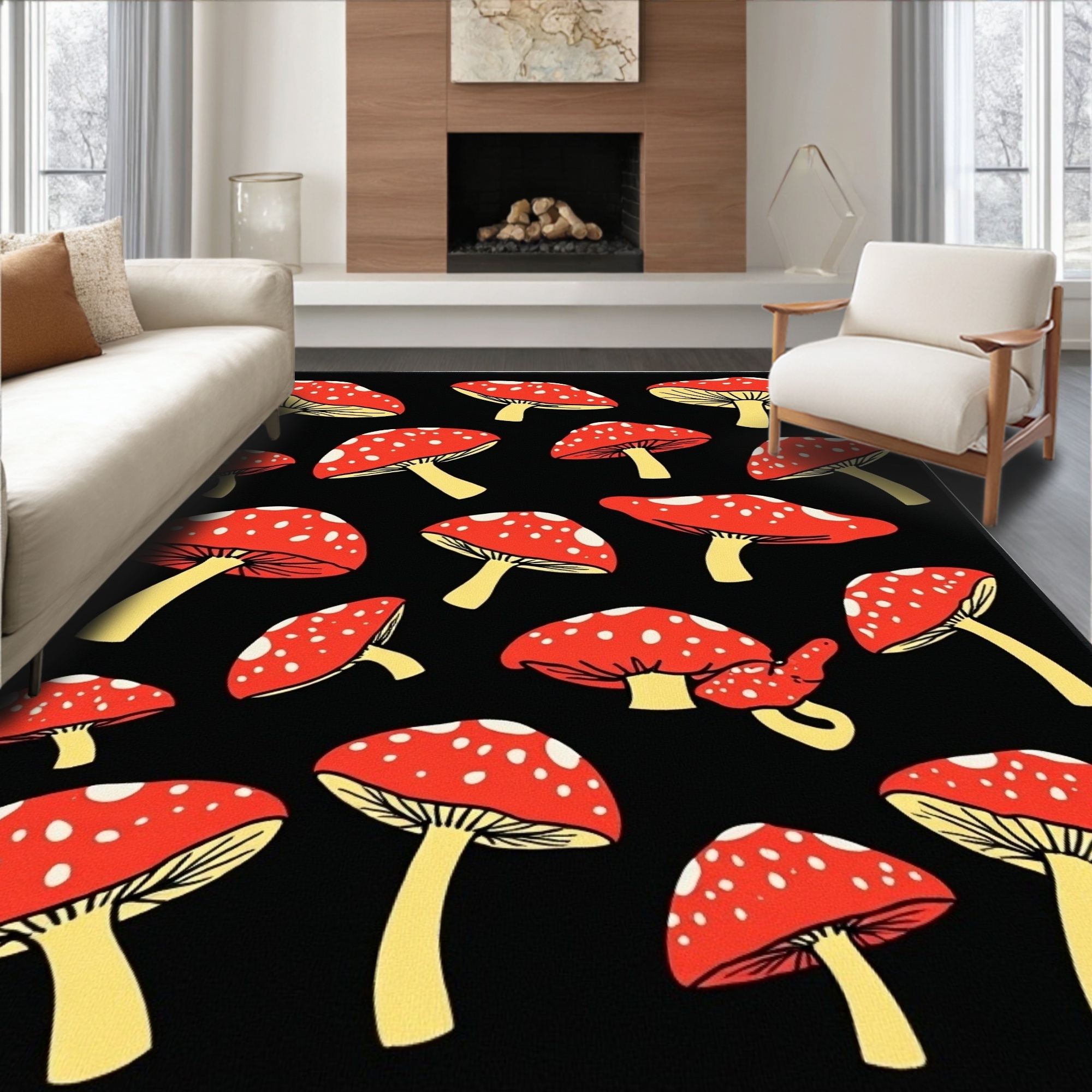 ODIKA 4'x6' Machine Washable Non-Slip Area Rug, Whimsical Mushroom ...