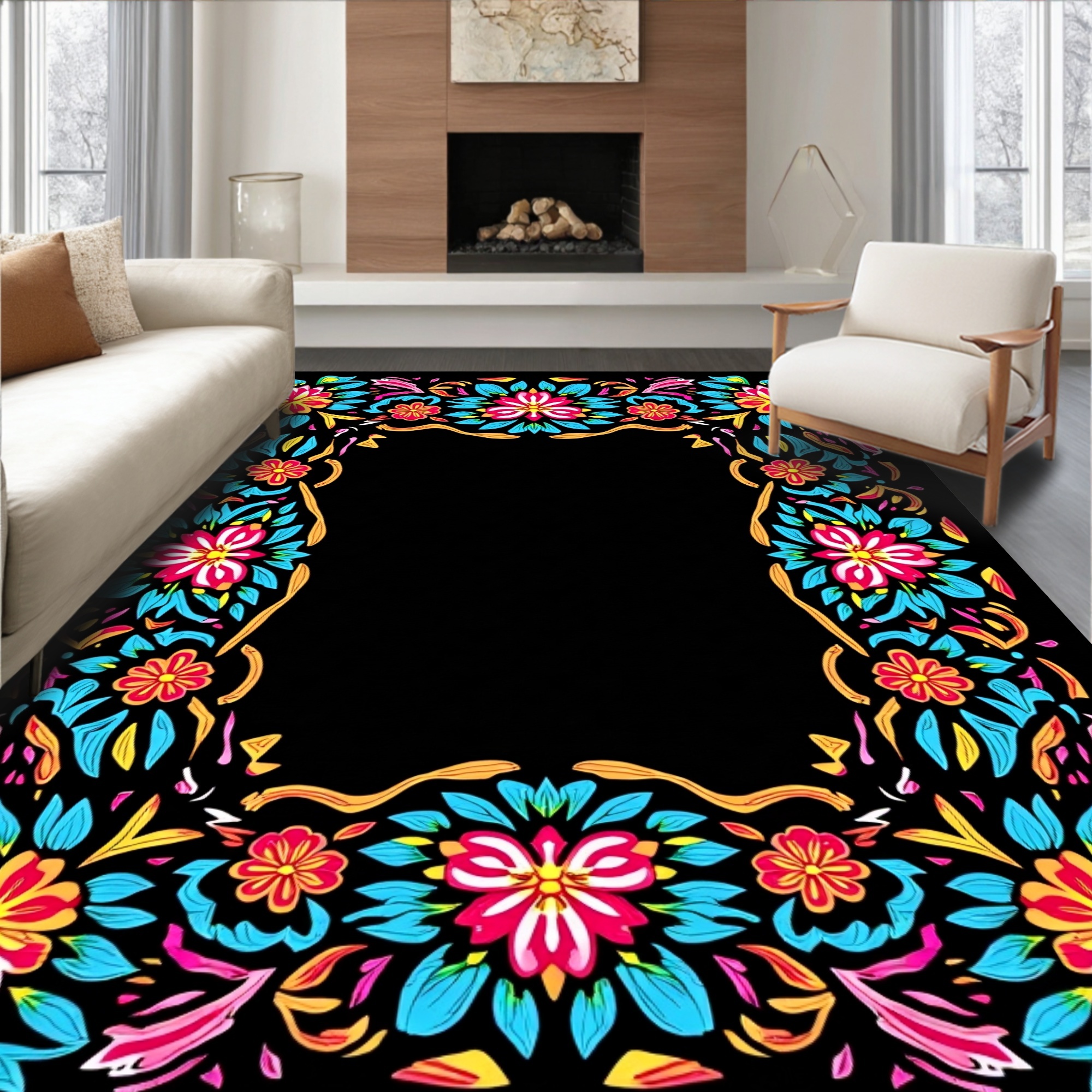 ODIKA 8'x10' Machine Washable Non-Slip Area Rug, Whimsical Nature ...