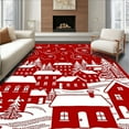 thumbnail image 1 of Flatwoven High Traffic Area Rug, Whimsical Papercut Snowy Village Christmas with Swirling Snowflakes, Non Slip, Stain Resistant, Washable Area Rugs for Living Room, Bedroom(Red, 4X6), 1 of 8